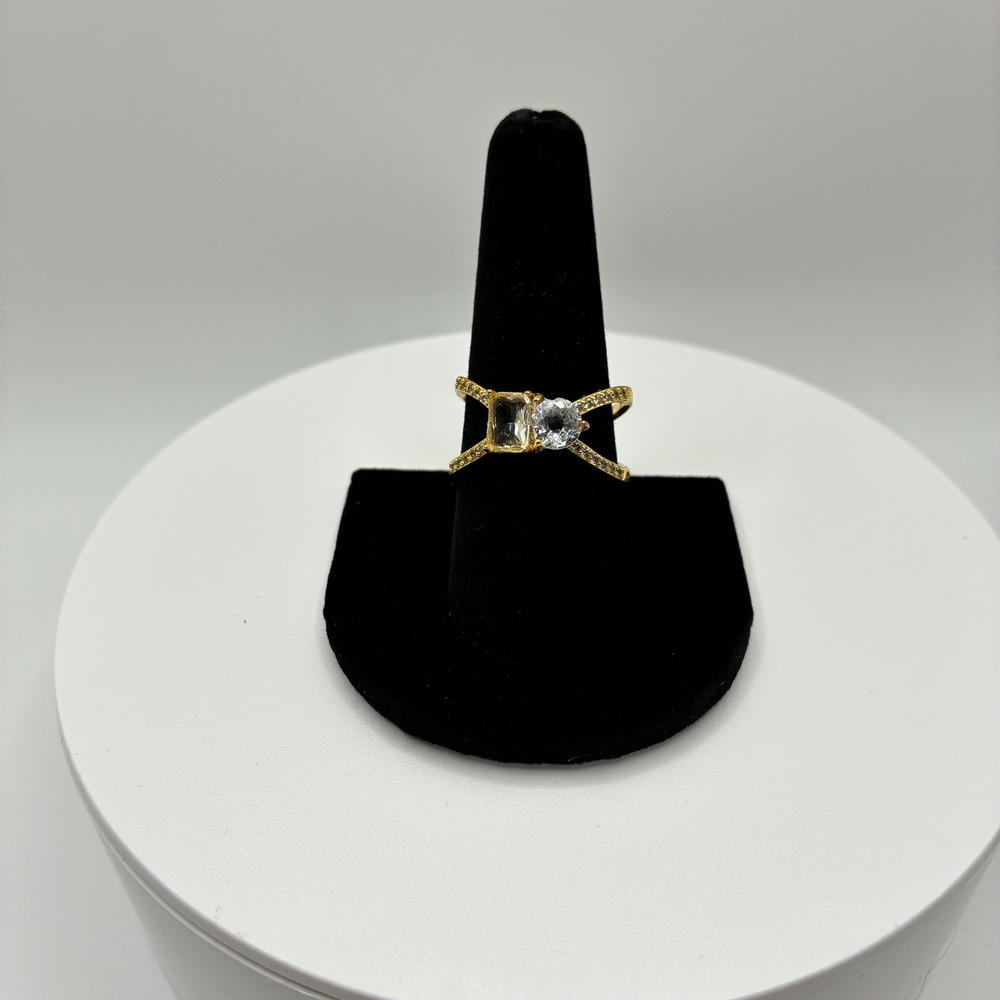 Women's Ring Size 8.5 Gold Crisscross Multi Stone Pavé Band Contemporary